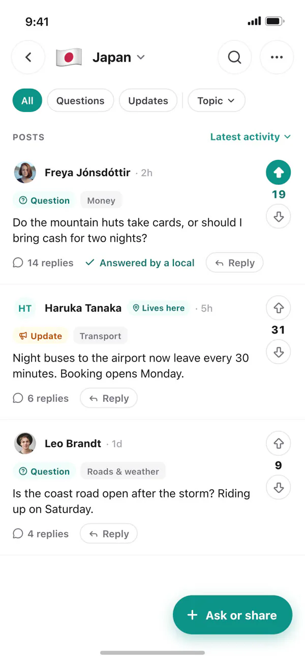 A country community with questions and voted answers