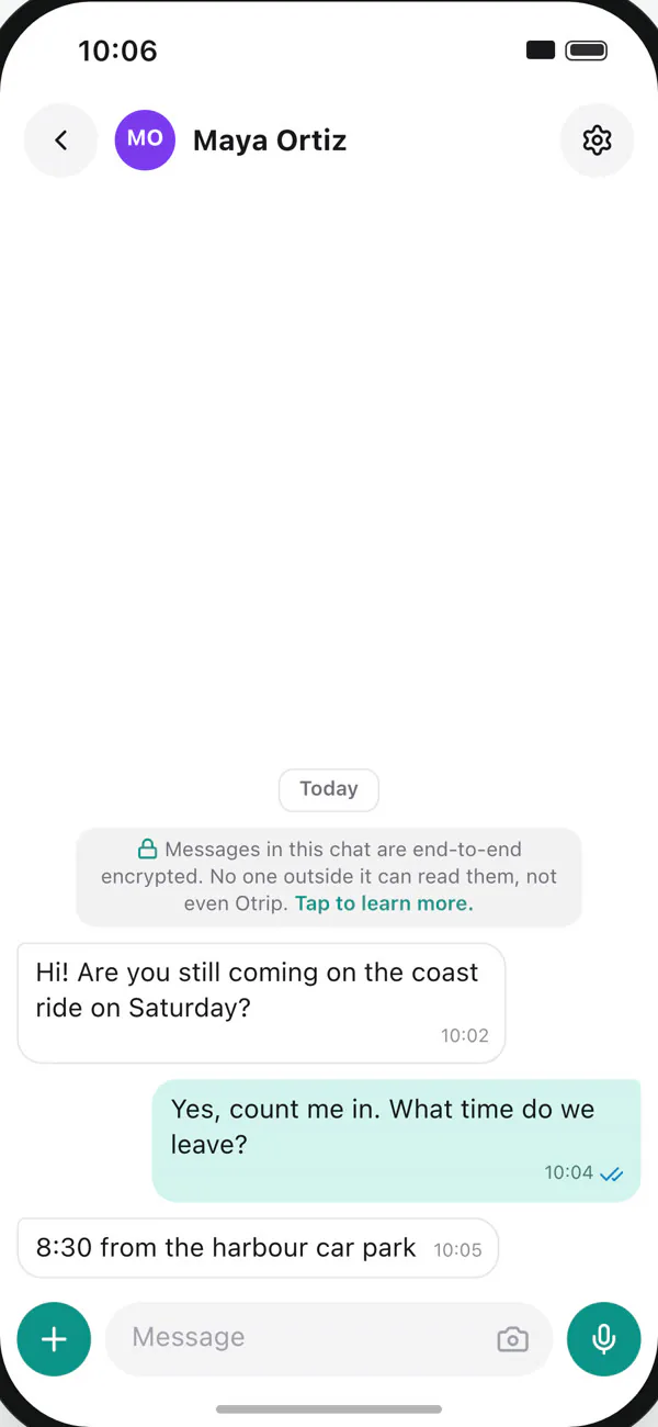 A chat that starts with: messages in this chat are end-to-end encrypted