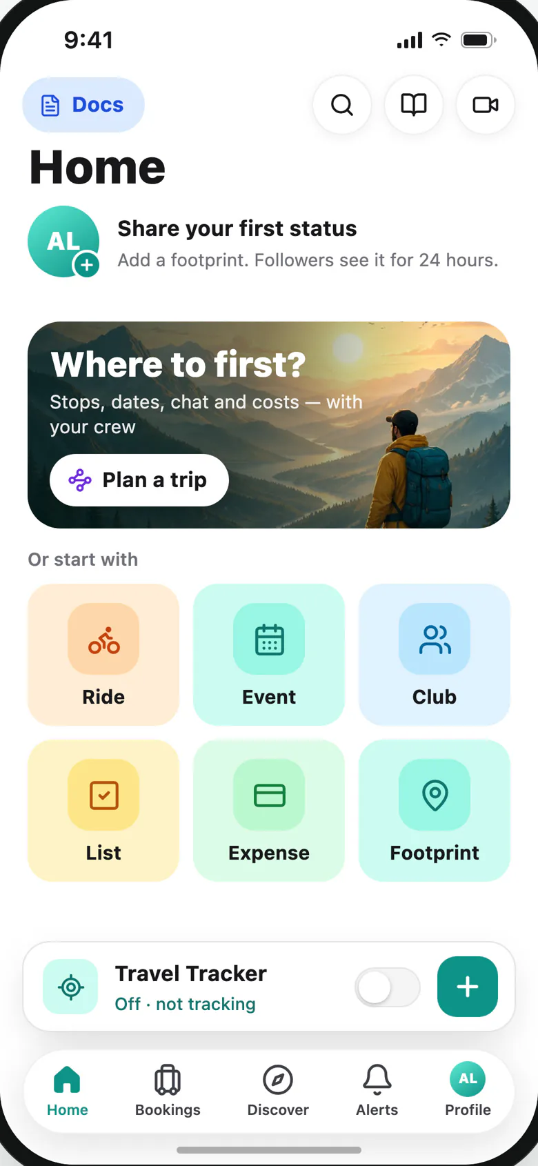 Otrip’s Home on first open, with Where to first? and six ways to start